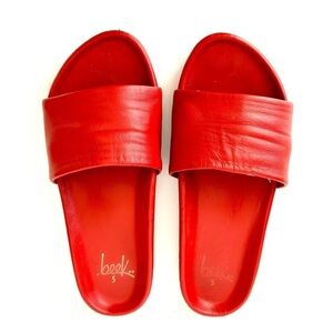 beek Red Leather Slide Sandals